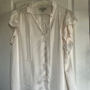 Ryegrass White Short Sleeve Blouse with Ruffle Sleeves - Size 3X
